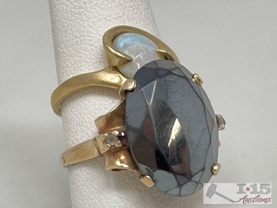 (2) 10k Gold Opal & Semi-Precious Stone Rings, 8g
