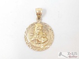 14k Gold Mother Mary with Baby Jesus Pendant, 3g
