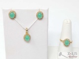 14k Gold Emerald and Diamond Jewelry Set, 5g