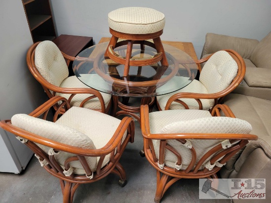 6Pcs Bent Rattan Dining Set with Glass Table
