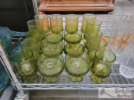 18Pcs Vintage Franciscan Madeira Green Glass Set