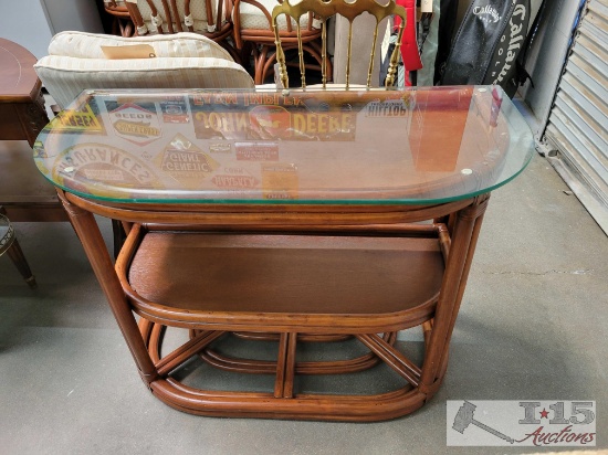 3 Tier Bent Rattan Half Round Console Table
