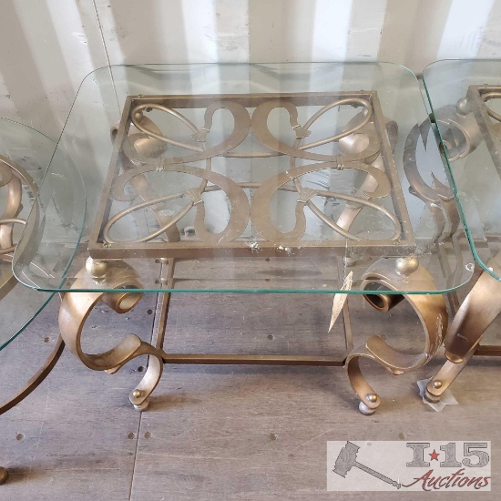 Metal end table with glass top