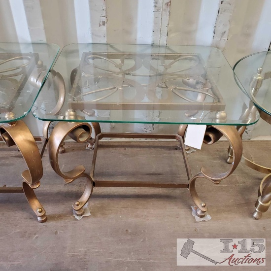 Metal end table with glass top