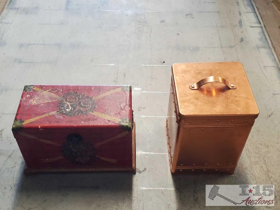 (1) Wooden Box & (1) Tin Box