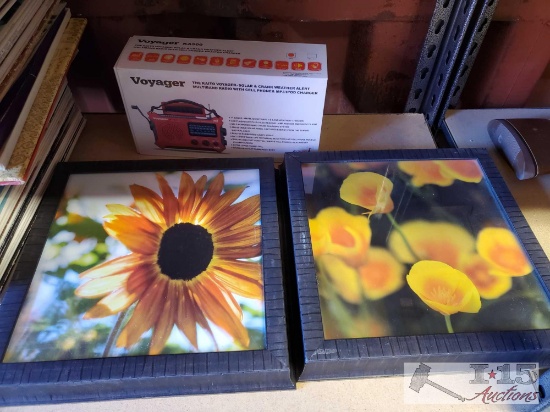 2 Framed Photos and Voyager Radio and Charger