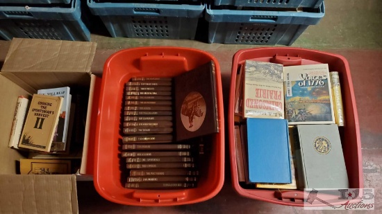 (3) Boxes of Cook Books, The Old West Series, and War History