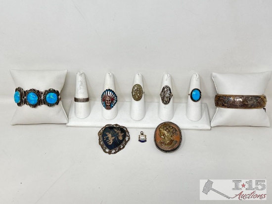 Sterling Silver Bracelets, Rings, Pendants, 134g