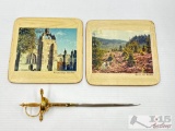 Vintage Coasters and Sword Letter Opener