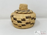 Vintage Native American Papago Lidded Basket with Designs