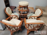 6Pcs Bent Rattan Dining Set with Glass Table