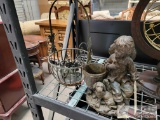 Boy with Dog Statue, Rustic Wire Basket and Metal Candle Holder