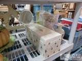 4 Decorative Vases, 1 Decorative Covered Box, 1 Vanity Mirror