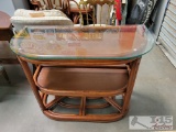 3 Tier Bent Rattan Half Round Console Table