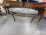 1990s Drexel Heritage Glass and Iron Oval Coffee Table