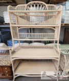 Vintage Wicker Rattan Pagoda Topped 3 Glass Shelf Etagere