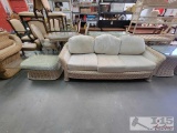 Bent Rattan Sofa and Coffee Table with Glass Top