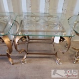 Metal end table with glass top