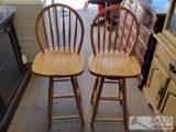 (2) Swivel Wood Chairs