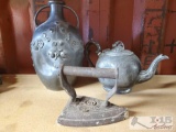 Tea Pot, Vase and Metal Iron