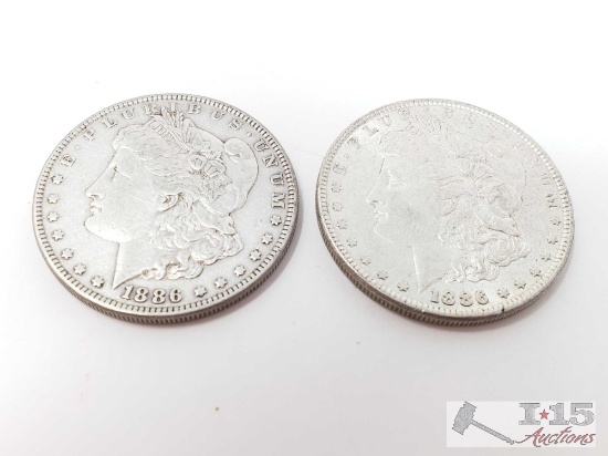 2 1886 Morgan Silver Dollars