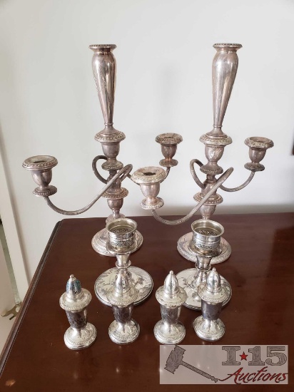 Sterling Silver Candleholders and Salt and Pepper Shakers