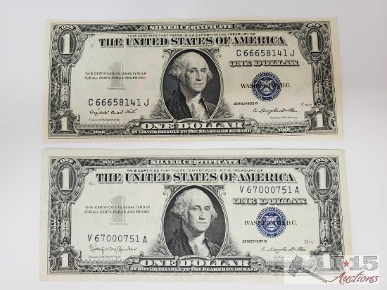 2 Blue Sealed Dollar Bills