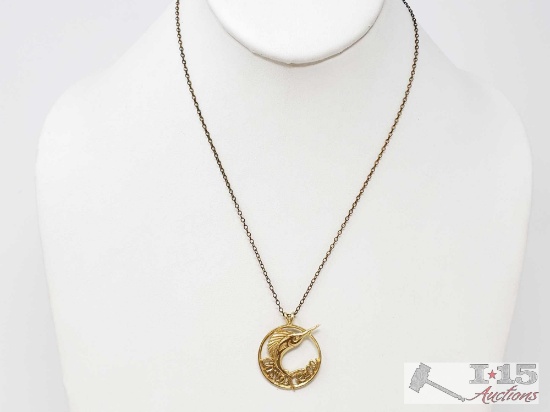 14k Gold Swordfish Pendant & 12k Gold Filled Chain, 4.6g