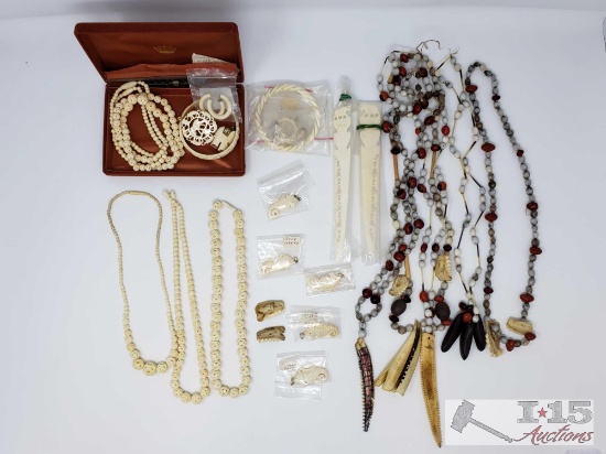 Carved Bone and Beaded Jewelry
