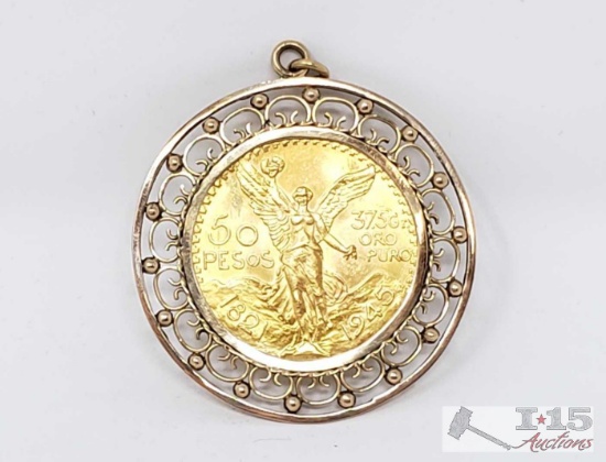 1945 .900 Gold 50 Peso Coin in 14k Gold Bezel, 54.9g