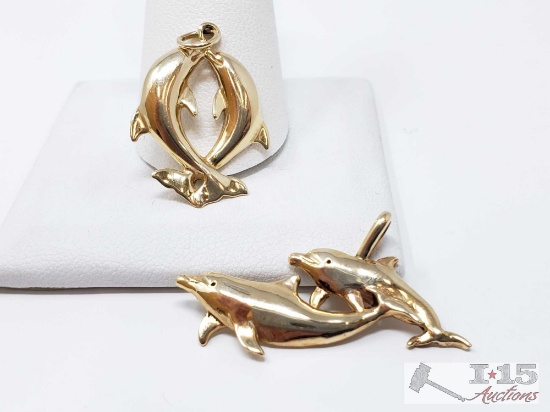 2 14k Gold Dolphin Pendants, 6.9g