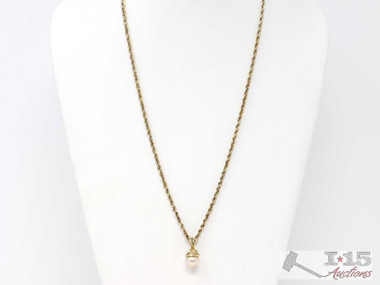 14k Gold Rope Chain With Pendant, 18.5g