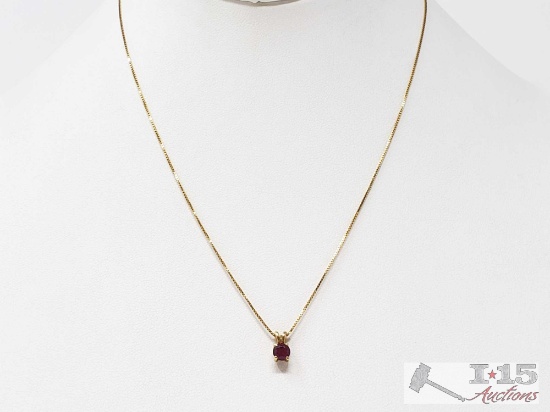14k Gold Necklace With Ruby Pendant, 1.9g