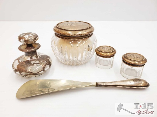 Glass Cosmetic Jars with Sterling Silver Tops, Perfume Decatur and More