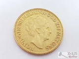 10 Gulden Wilhelmina 1926 .900 Gold Coin, 6.7g