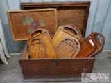 Wooden Chest With 10 Wooden Serving Trays