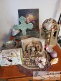 Seashells, Gemstone Globe, Cross and Painting