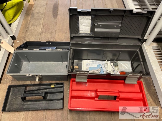 (2) Tool Boxes, Glue Gun, Jars, Clamps & Scissors
