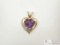 14K Gold Purple Heart Diamond Pendant, 2.19g