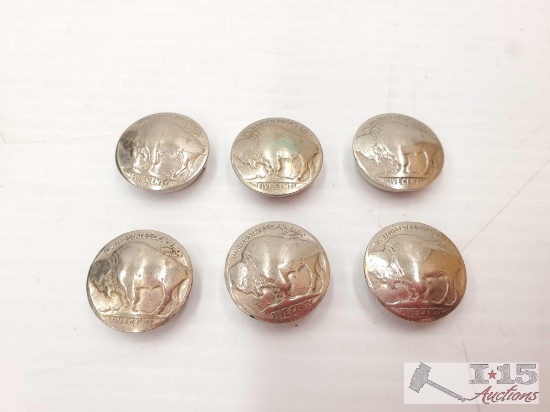 (6) Buffalo Nickel Buttons