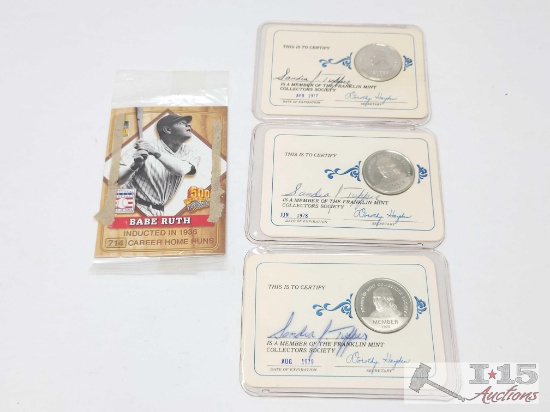 Franklin Mint Collectors Society Coin & Babe Ruth Card