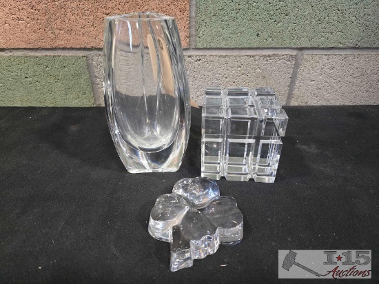 (2) Baccarat Crystal Paperweights and Vase