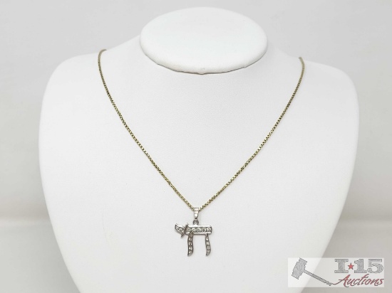 14k Diamond Hebrew Chai Pendent Necklace, 8g