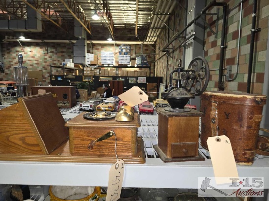 Vintage Thomas Telephone, Coffee Grinder,and Binoculars