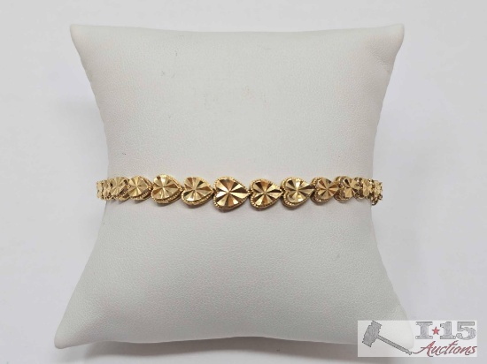 14K Gold Heart Bracelet, 6.4g