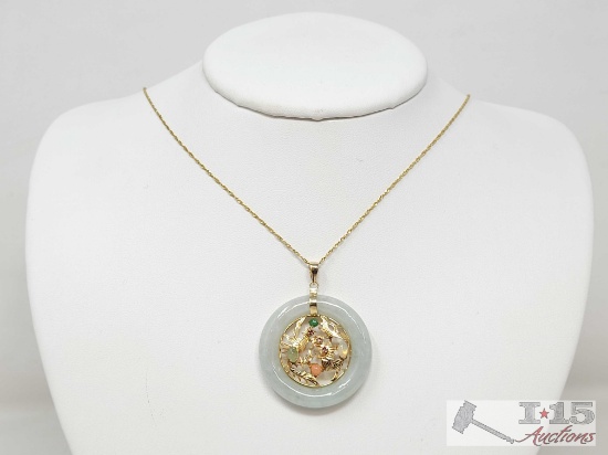 14k Gold Jade Necklace, 11g