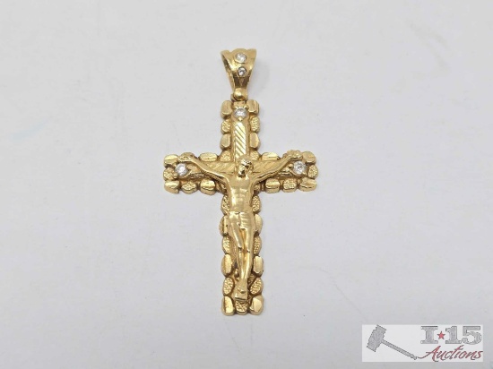 14k Gold Cross Pendant with Rhinestones, 5.11g