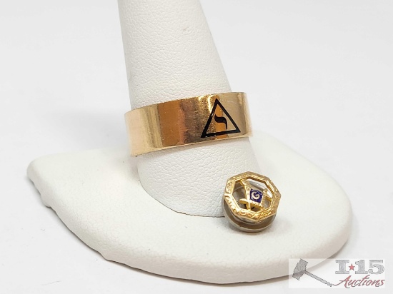 10k Gold Masonic Ring and Pin, 6g