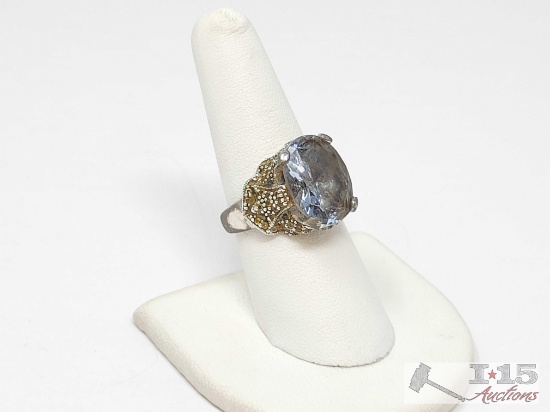 .925 Silver Ring with Light Blue Stone , 9g