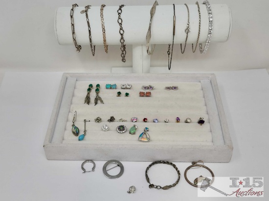 .925 Silver Chain Bracelets, Earrings, & Pendant, 100g